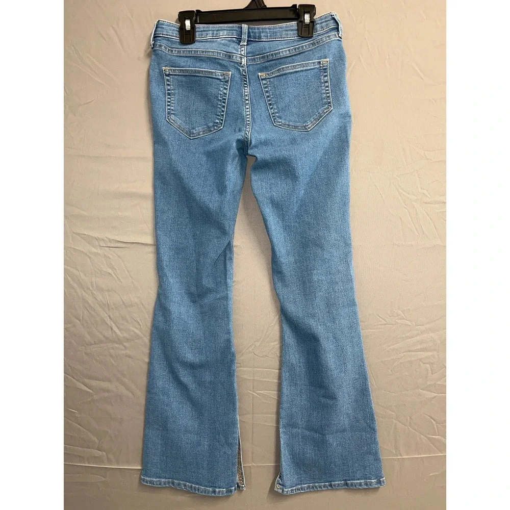 H&M Flare Low Waist Jeans Girls 14 Blue Denim Cotton Stretch Ankle‎ Slit Casual